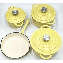 7 Piece Cast Iron Pot Set Yellow