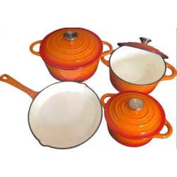 7 Piece Cast Iron Pot Set Orange