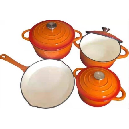 7 Piece Cast Iron Pot Set Orange