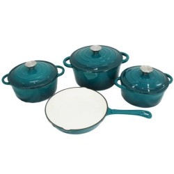 7 Piece Cast Iron Pot Set Teal