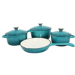 7 Piece Cast Iron Pot Set Teal