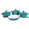 7 Piece Cast Iron Pot Set Teal