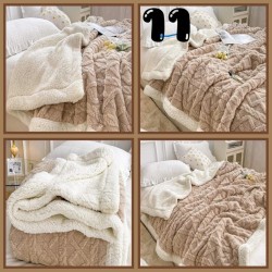 Queen size, geometric style embossed, Sherpa lined blanket/throw