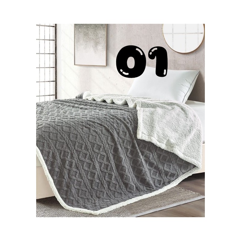 Queen size, geometric style embossed, Sherpa lined blanket/throw