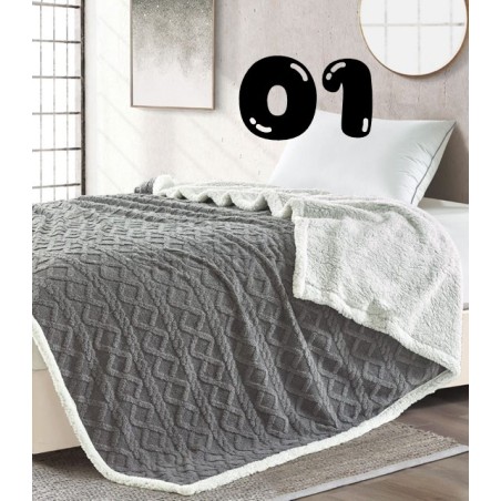 Queen size, geometric style embossed, Sherpa lined blanket/throw