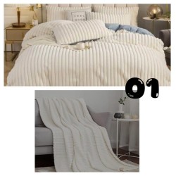 Queen Size, Corduroy Comforter Set with Ribbed, Sherpa Lined Blanket / Throw