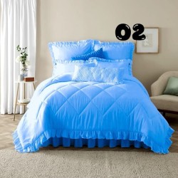 5 Piece PLAIN Frilled Comforter Set - Queen