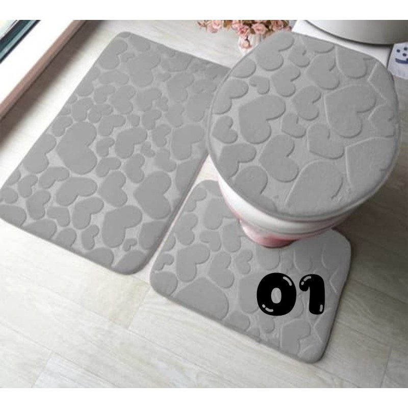 Heart Design Bathroom Carpet Set - 3 Piece Heart Design Bathroom Carpet Set - 3 Piece