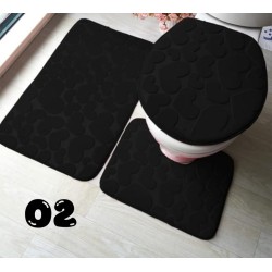 Heart Design Bathroom Carpet Set - 3 Piece