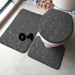 Heart Design Bathroom Carpet Set - 3 Piece