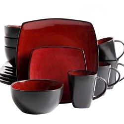 Ceramic 16 Piece Dinner Set Red & Black