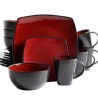 Ceramic 16 Piece Dinner Set Red & Black