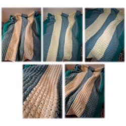 Crocheted Teal, Blue & Cream Striped Blanket
