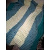Crocheted Teal, Blue & Cream Striped Blanket