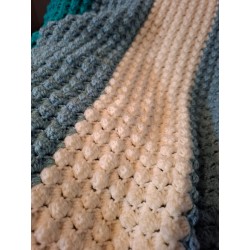 Crocheted Teal, Blue & Cream Striped Blanket