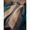 Crocheted Teal, Blue & Cream Striped Blanket