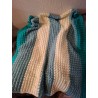 Crocheted Teal, Blue & Cream Striped Blanket