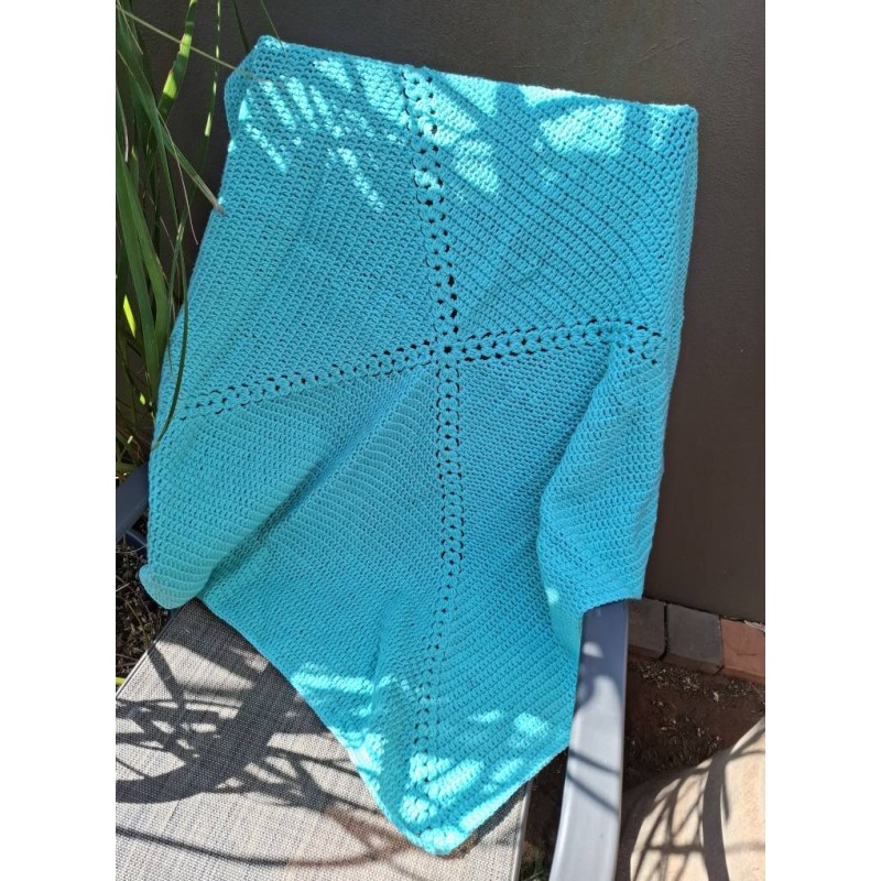 Crocheted Teal / Turquoise Cluster Burst Granny Square Blanket