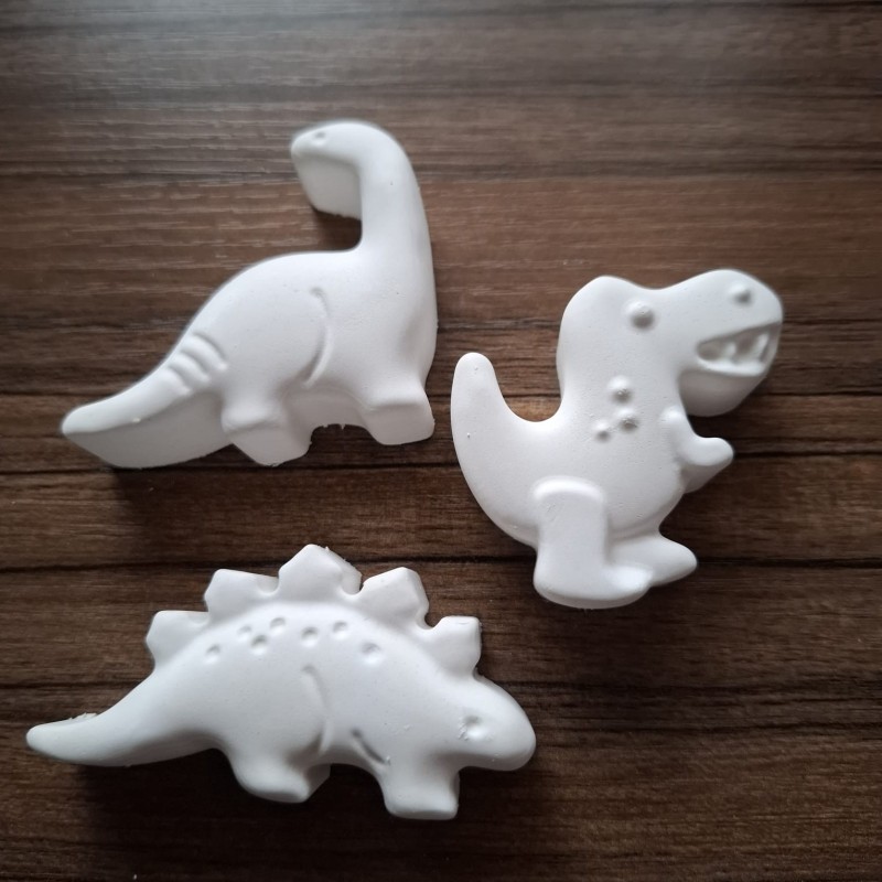 Trio of Plaster Paintable Dinosaurs