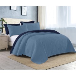 REVERSIBLE EMBOSSED COIL BEDDING - Blue and Navy