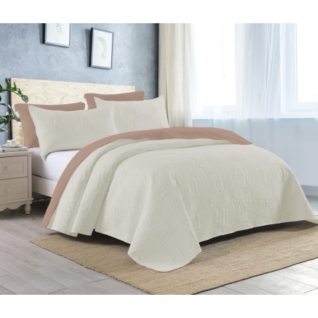 REVERSIBLE EMBOSSED COIL BEDDING -Cream and Brown