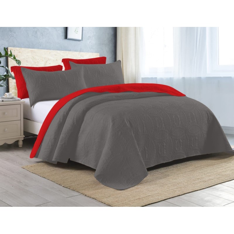 REVERSIBLE EMBOSSED COIL BEDDING -Grey and Red