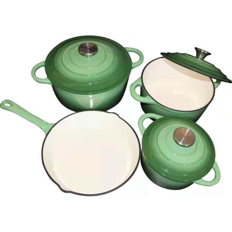 7 Piece Cast Iron Pot Set Green
